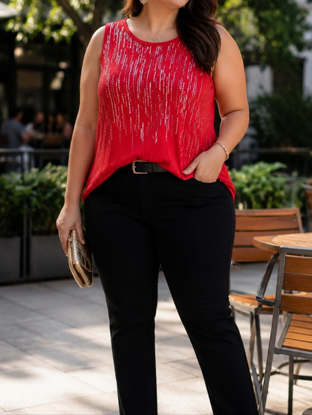 Apt. 9 Red Sequin Embellished Sleeveless Top Glitter Party Holiday Glam Blouse